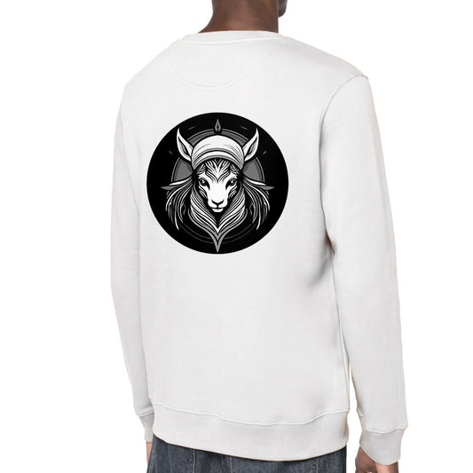 Unisex organic sweatshirt with Wild Spirit print by Rosenmay Studio – black and white animal logo design